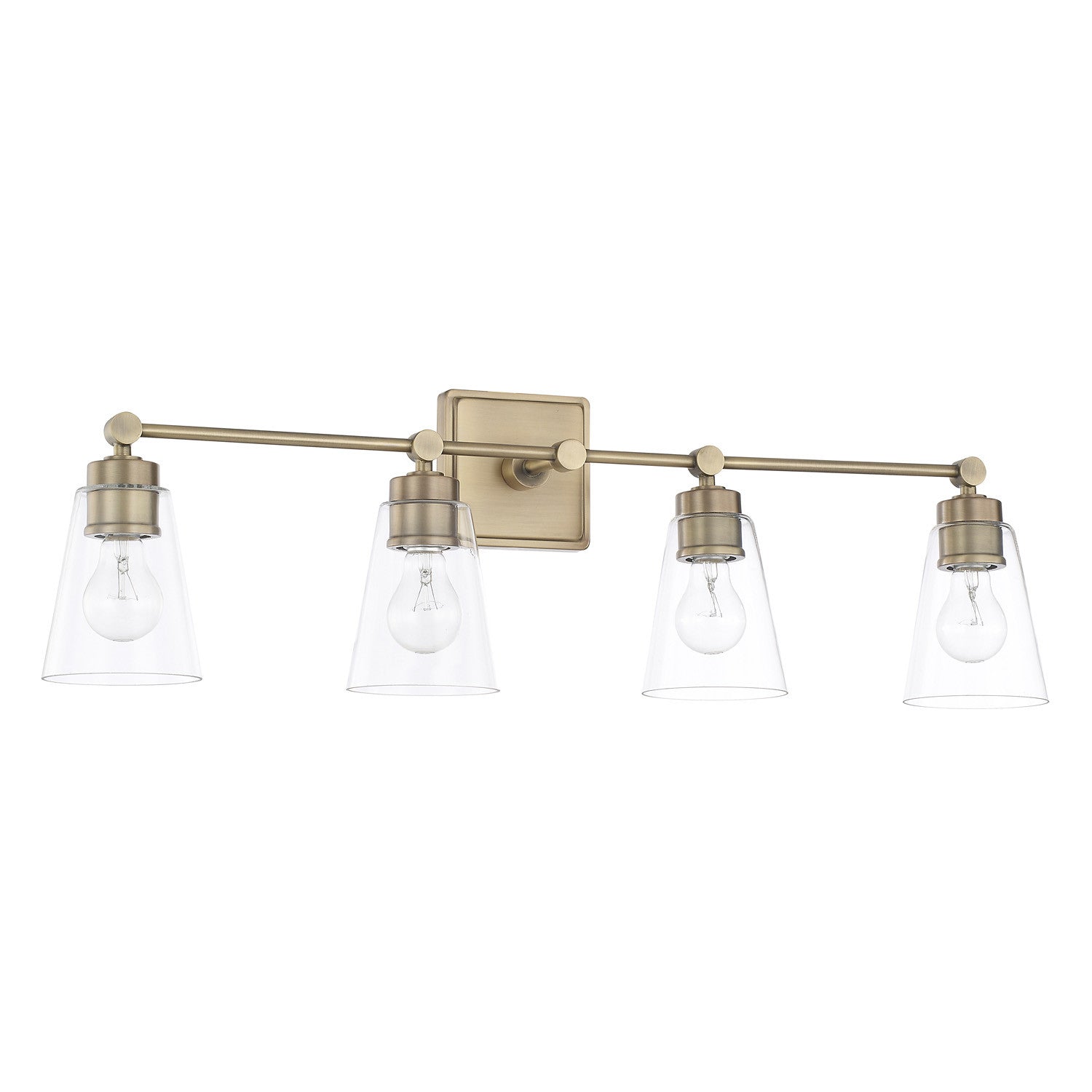 Enright 4 Light Vanity in Aged Brass with Clear Cone Glass Shades by Capital Lighting 121841AD-432