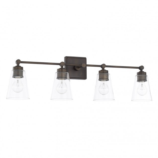 Enright 4 Light Vanity in Old Bronze with Clear Cone Glass Shades by Capital Lighting 121841AD-432