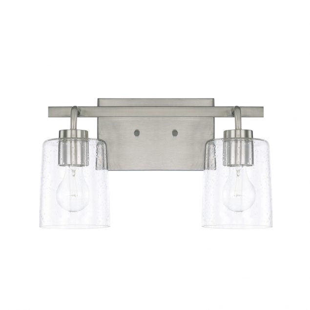 Greyson 2 Light Vanity in Brushed Nickel with Clear Seeded Glass Shades by Capital Lighting 128521BN-449