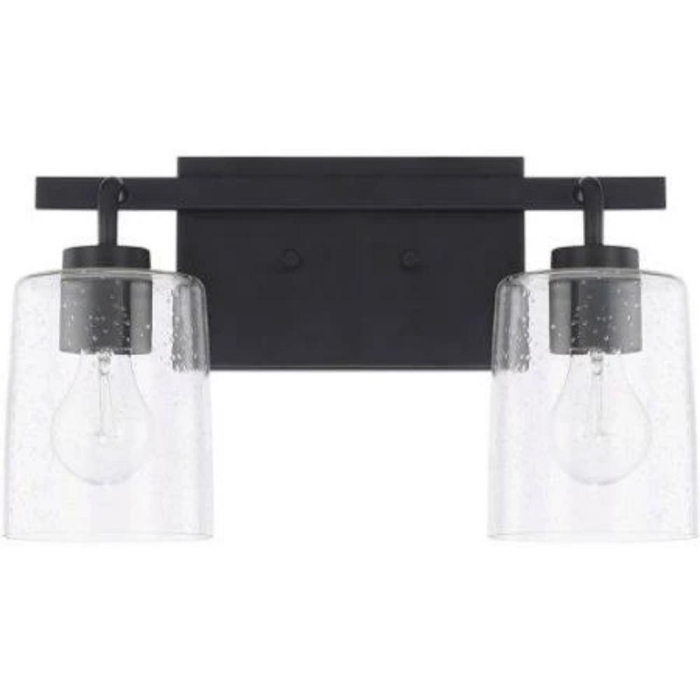Greyson 2 Light Vanity in Matte Black with Clear Seeded Glass Shades by Capital Lighting 128521MB-449