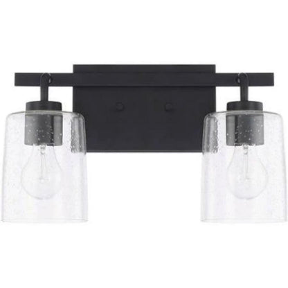 Greyson 2 Light Vanity in Matte Black with Clear Seeded Glass Shades by Capital Lighting 128521MB-449