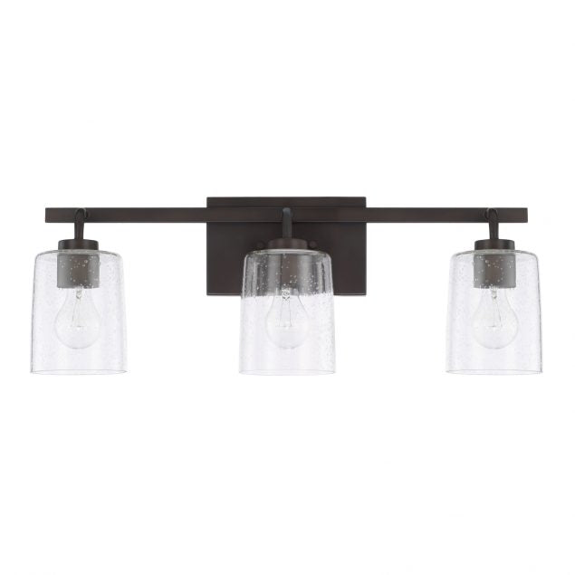 Greyson 3 Light Vanity in Matte Black with Clear Seeded Glass Shades by Capital Lighting 128531MB-449