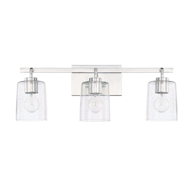 Greyson 3 Light Vanity in Chrome with Clear Seeded Glass Shades by Capital Lighting 128531CH-449