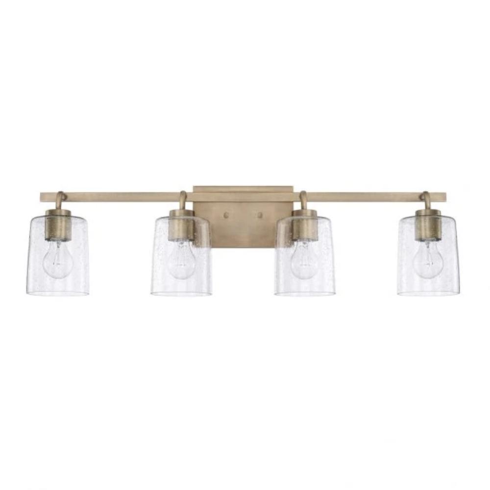 Greyson 4 Light Vanity in Aged Brass with Clear Seeded Glass Shades by Capital Lighting 128541AD-449