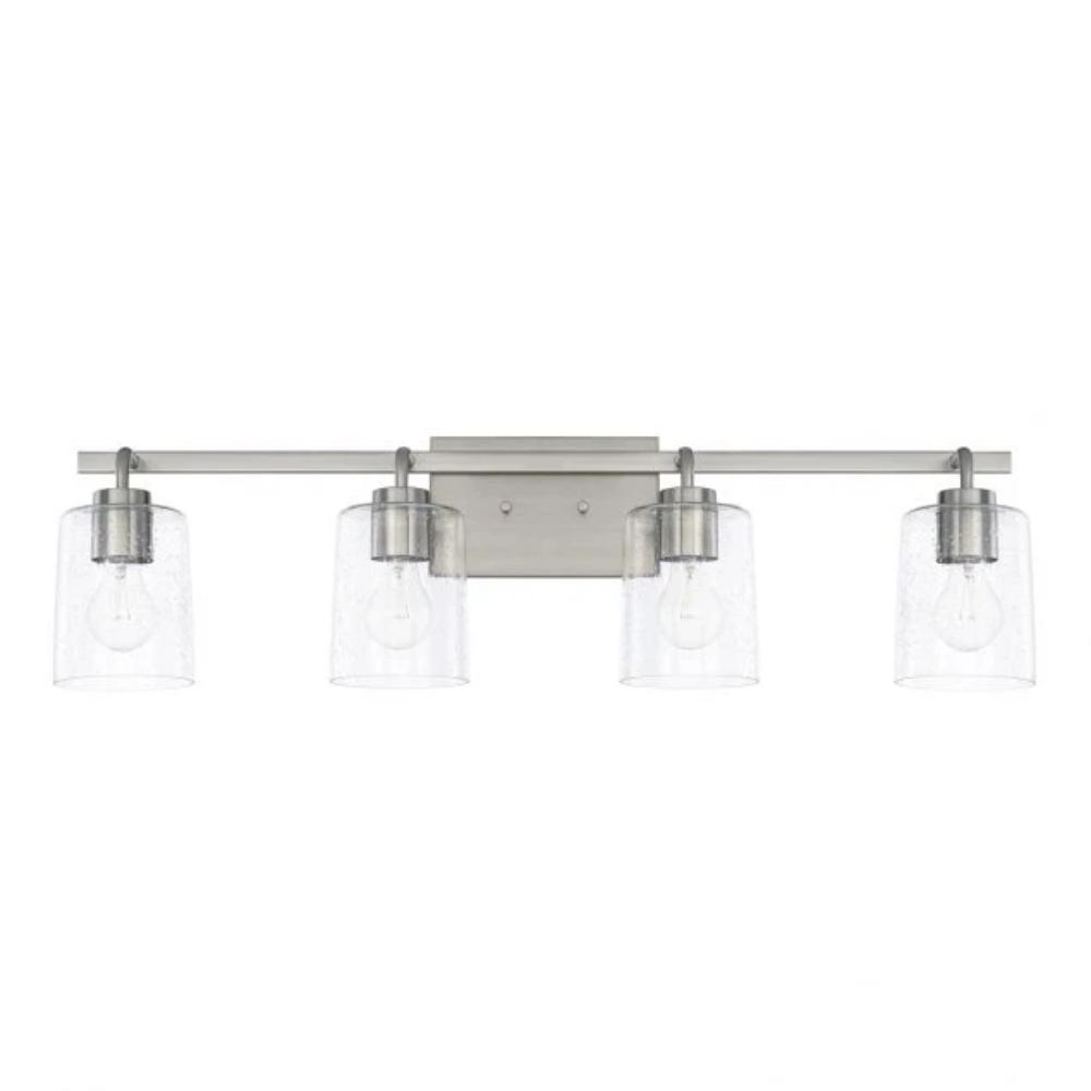 Greyson 4 Light Vanity in Brushed Nickel with Clear Seeded Glass Shades by Capital Lighting 128541BN-449