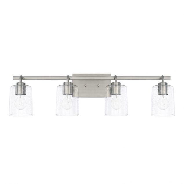 Greyson 4 Light Vanity in Brushed Nickel with Clear Seeded Glass Shades by Capital Lighting 128541BN-449