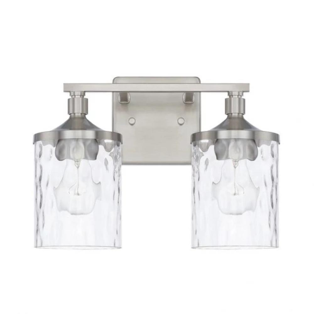 Colton 2 Light Vanity in Brushed Nickel with Clear Glass Water Shades by Capital Lighting 128821BN-451