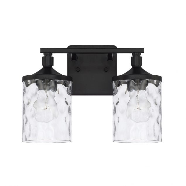 Colton 2 Light Vanity in Matte Black with Clear Water Glass Shades by Capital Lighting 128821MB-451