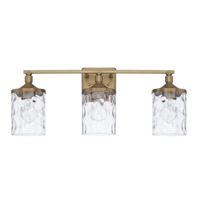 Colton 3 Light Vanity in Aged Brass with Clear Water Glass Shades by Capital Lighting 128831AD-451