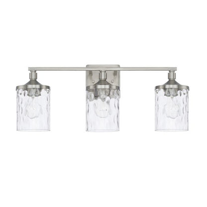 Colton 3 Light Vanity in Brushed Nickel with Clear Water Glass Shades by Capital Lighting 128831BN-451