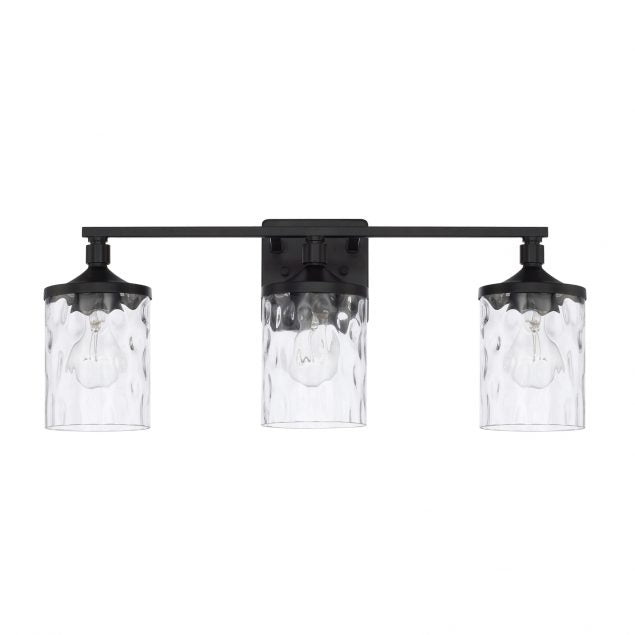 Colton 3 Light Vanity in Matte Black with Clear Water Glass Shades by Capital Lighting 128831MB-451