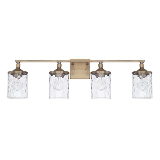 Colton 4 Light Vanity in Aged Brass with Clear Water Glass Shades by Capital Lighting 128841AD-451