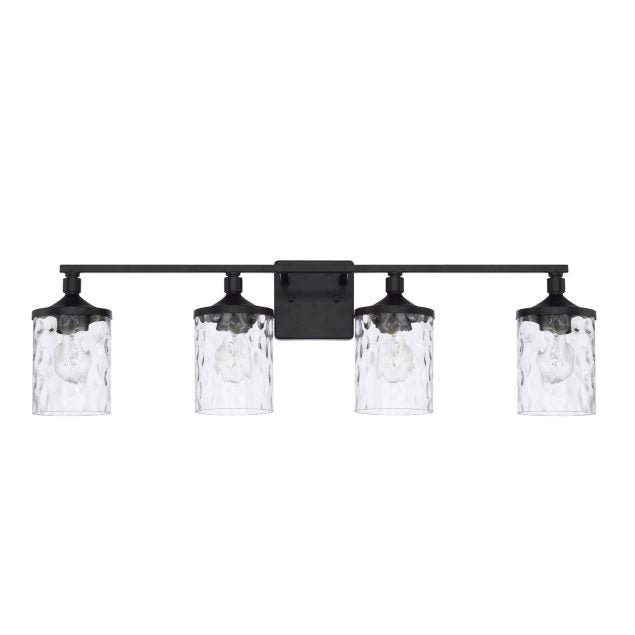 Colton 4 Light Vanity in Matte Black with Clear Water Glass Shades by Capital Lighting 128841MB-451