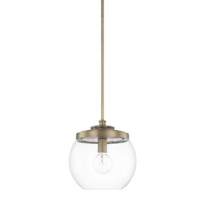 Capital Lighting 1 Light Mid-Century Modern Pendant Light in Aged Brass with clear glass globe 321111AD