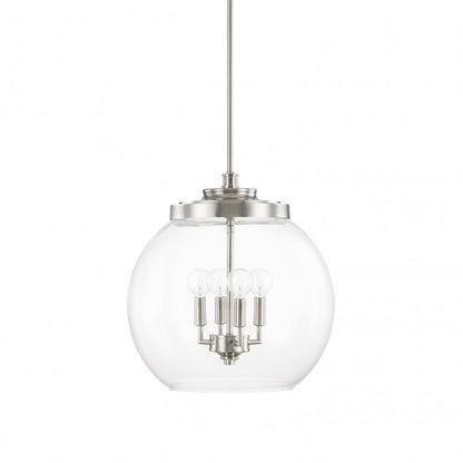 Capital Lighting 4 Light Mid-Century Modern Pendant Light in Polished Nickel with clear glass globe 321142PN