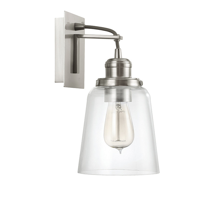 Capital Lighting Industrial Glass Sconce in Brushed Nickel with Black Cord 3711BN-135
