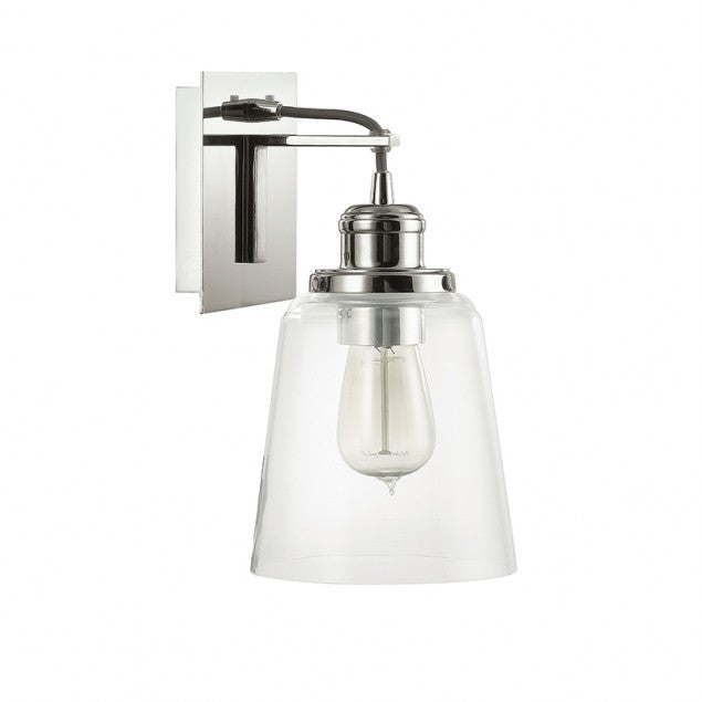 Capital Lighting Industrial Glass Sconce in Polished Nickel with Black Cord 3711PN-135