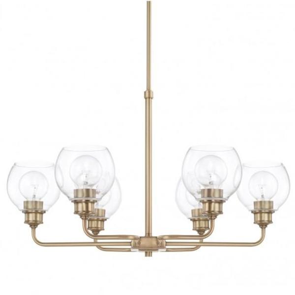 Mid-Century 6 Light Chandelier in Aged Brass with Clear Glass Shades by Capital Lighting 421161AD-426