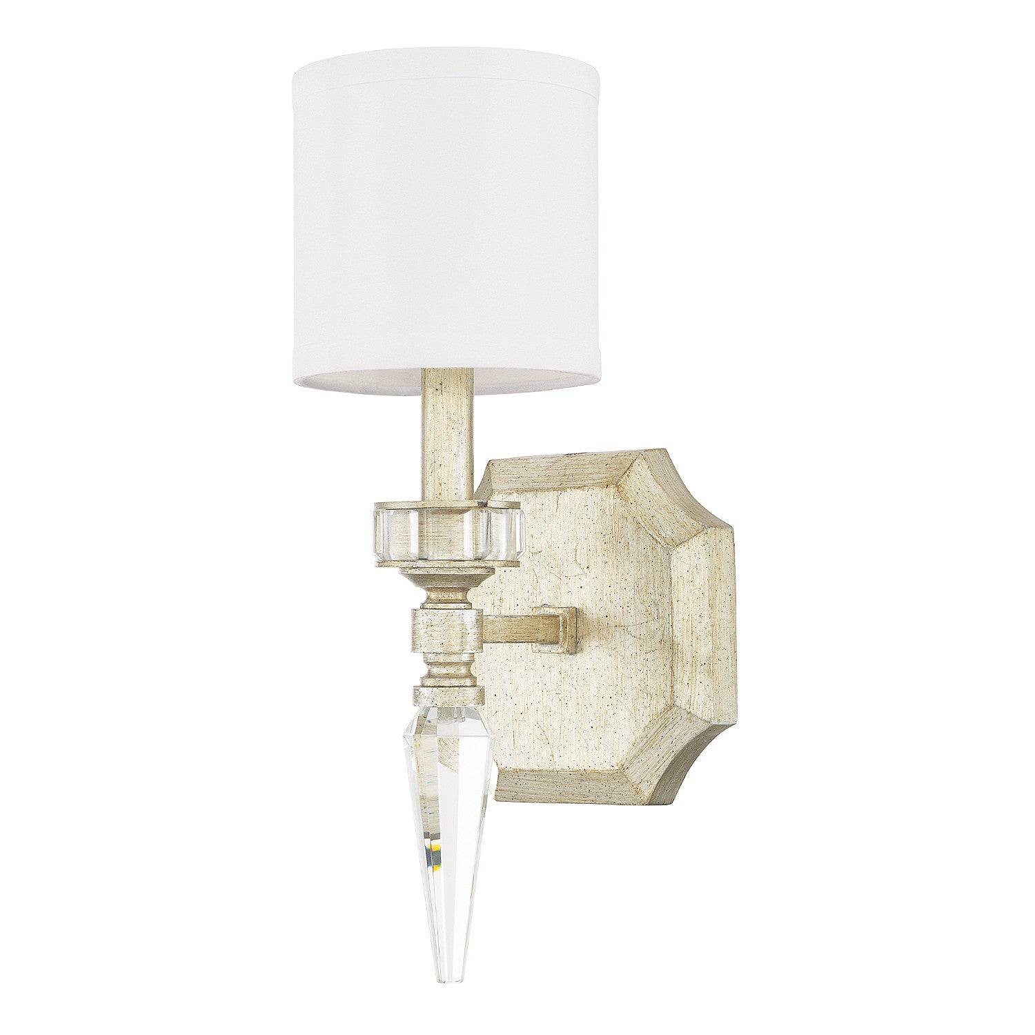 Capital Lighting Olivia 1 Light Wall Sconce in Winter Gold with Faceted Glass Stem and with Cylindrical White Shade Shade 615011WG-671