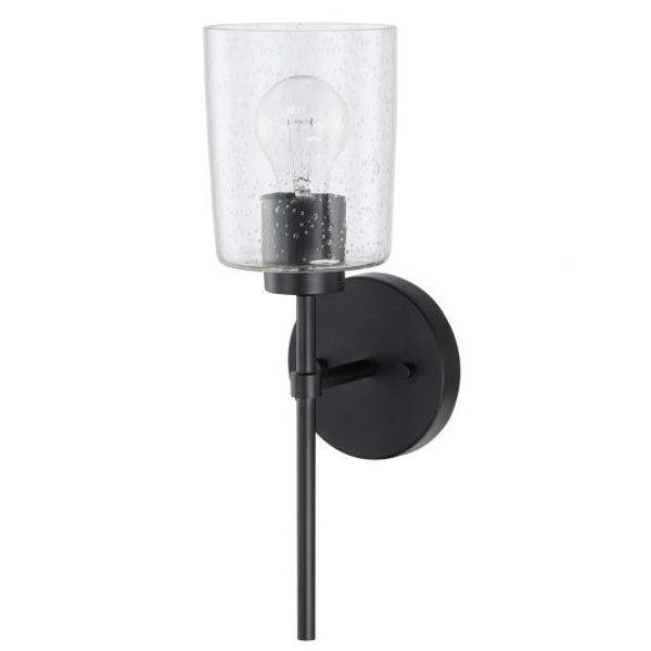 Greyson 1 Light Sconce in Matte Black with Seeded Glass Shade by Capital Lighting 628511MB-449