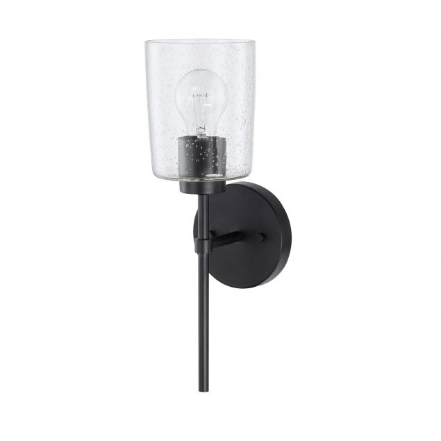 Greyson 1 Light Sconce in Matte Black with Seeded Glass Shade by Capital Lighting 628511MB-449
