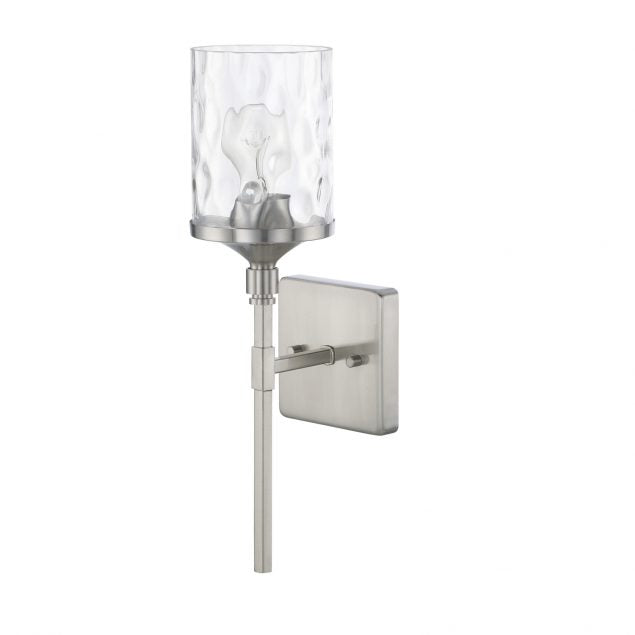 Colton 1 Light Sconce in Brushed Nickel with Clear Glass Water Shade by Capital Lighting 628811BN-451