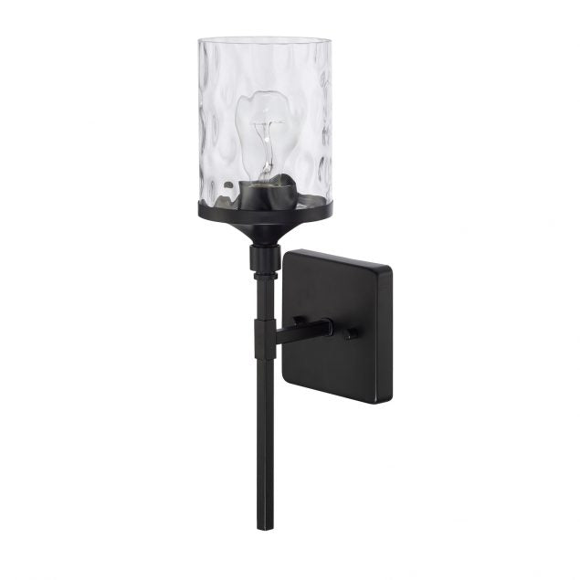 Colton 1 Light Sconce in Matte Black with Clear Water Glass Shade by Capital Lighting 628811MB-451