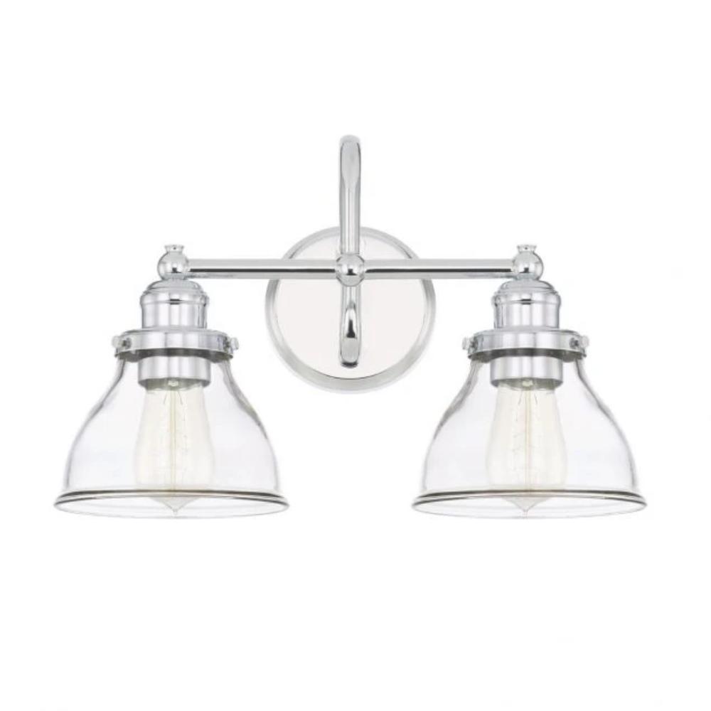 Baxter 2-Light Vanity, Chrome, Clear Glass