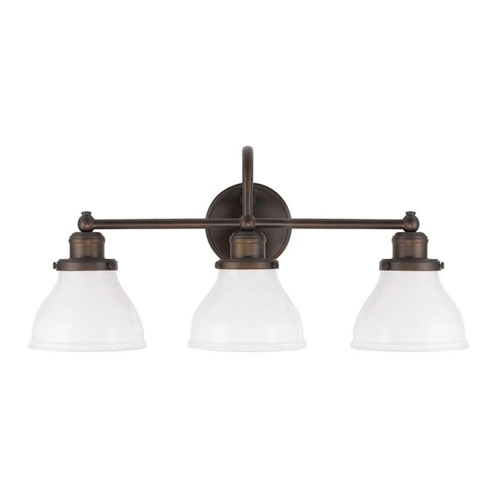Baxter 3-Light Vanity, Burnished Bronze, Milk Glass