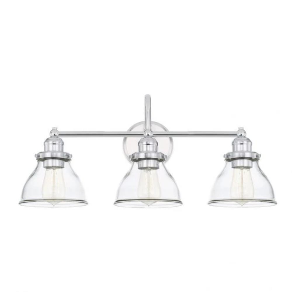 Baxter 3-Light Vanity, Chrome, Clear Glass