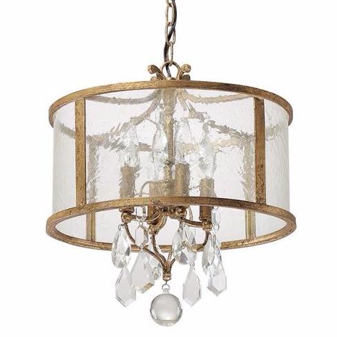Capital Lighting Blakely Glass Drum Pendant with Crystals in Antique Gold 9484AG-CR