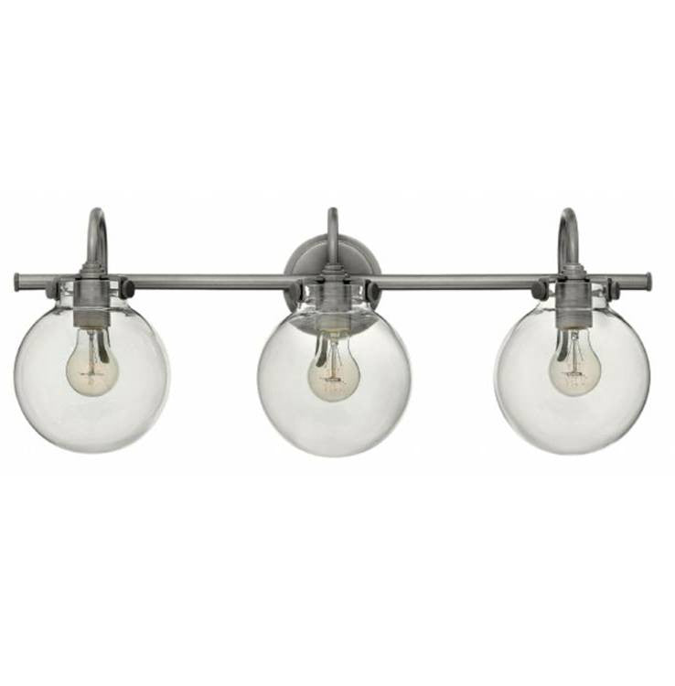 Congress 3 Light Globe Vanity in Antique Nickel with Clear Glass Shades by Hinkley Lighting