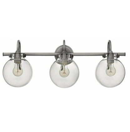 Congress 3 Light Globe Vanity in Antique Nickel with Clear Glass Shades by Hinkley Lighting