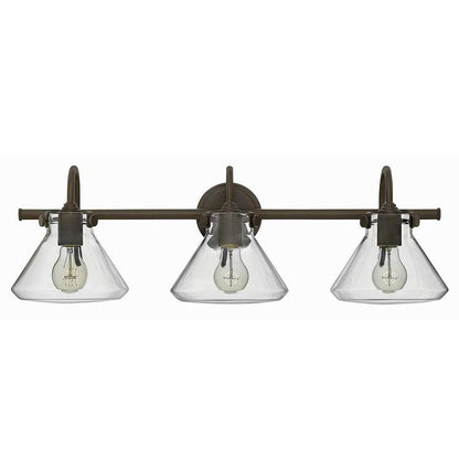 Congress 3 Light Retro Vanity in Oil Rubbed Bronze with Clear Glass Shades by Hinkley Lighting 50036OZ
