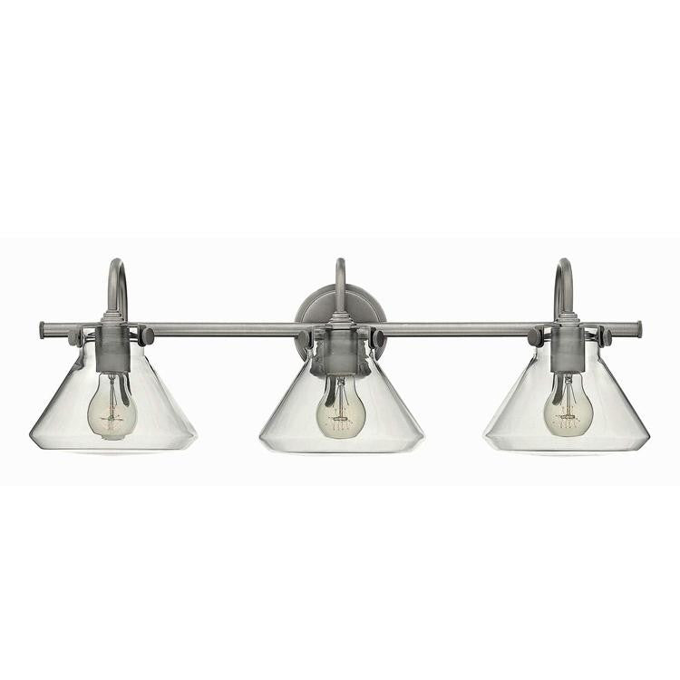 Congress 3 Light Retro Vanity in Antique Nickel with Clear Glass Shades by Hinkley Lighting 50036AN