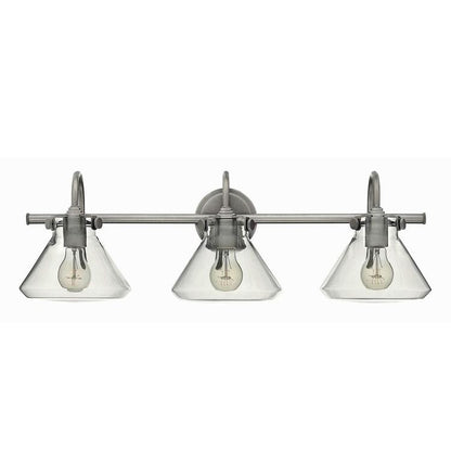 Congress 3 Light Retro Vanity in Antique Nickel with Clear Glass Shades by Hinkley Lighting 50036AN