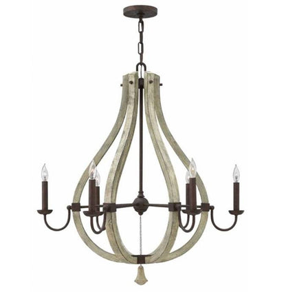 Wood and Iron Rust 6 Light Middlefield Wine Barrel Chandelier by Hinkley Lighting FR40576IRR