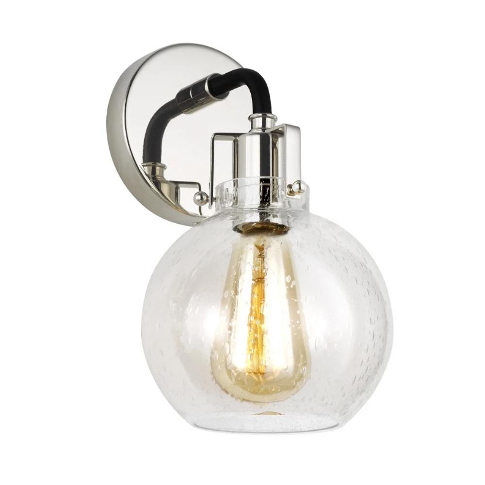 Clara Sconce, 1-Light Wall Sconce, Polished Nickel, Textured Black, Clear Seeded Glass