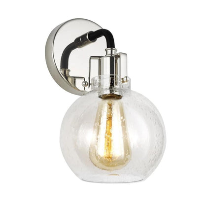 Clara Sconce, 1-Light Wall Sconce, Polished Nickel, Textured Black, Clear Seeded Glass