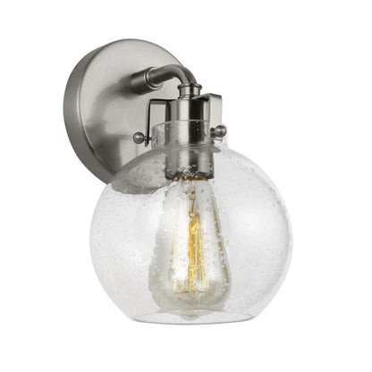 Clara Sconce, 1-Light Wall Sconce, Satin Nickel, Clear Seeded Glass