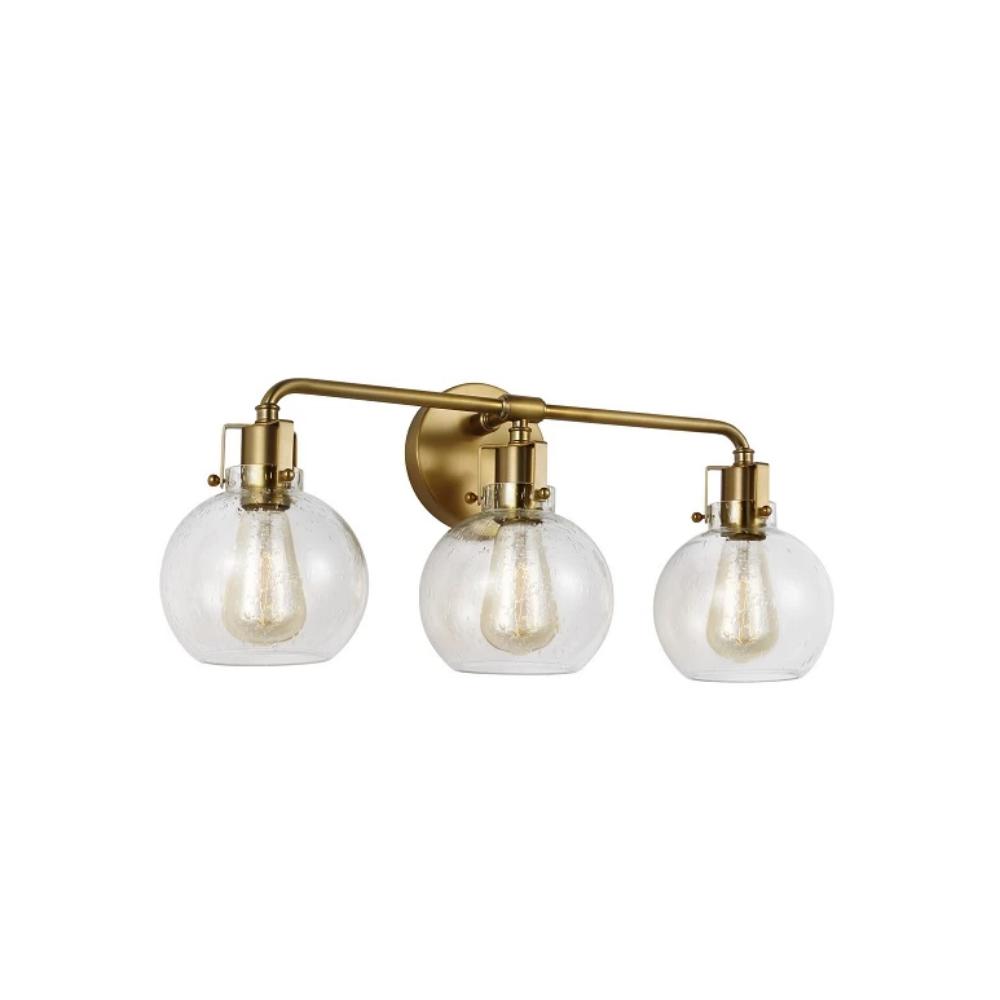Clara Vanity, 3-Light Vanity, Burnished Brass, Clear Seeded Glass