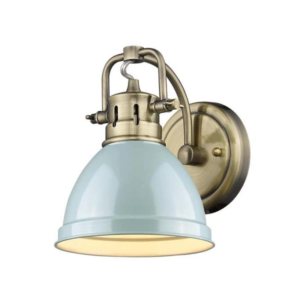 1 Light Duncan Bath Light in Brass with Sea Foam Shade by Golden Lighting 3602-BA1 AB-SF