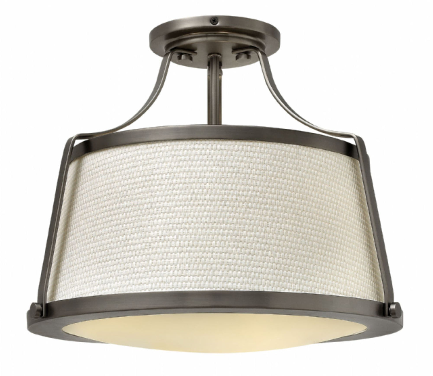 Charlotte 3 Light Semi Flush in Antique Nickel with Woven Off-White Fabric Shade by Hinkley Lighting 3521AN