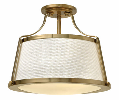 Charlotte 3 Light Semi Flush in Brushed Caramel with Woven Off-White Fabric Shade by Hinkley Lighting 3521BC