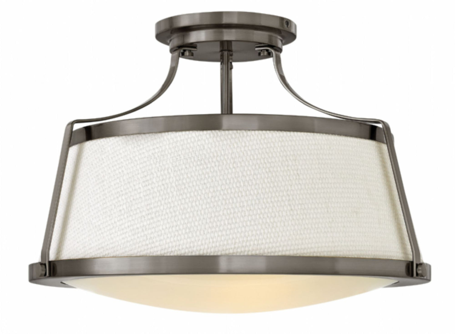 Charlotte 3 Light Semi Flush in Antique Nickel with Woven Off-White Fabric Shade by Hinkley Lighting 3522AN