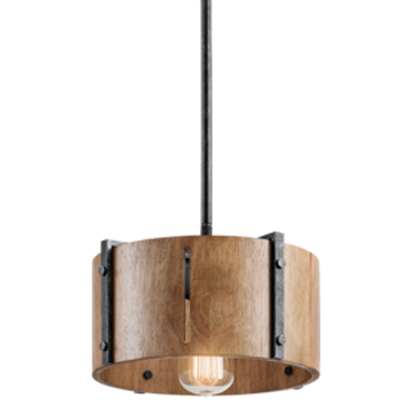 Elbur 1 Light Pendant in Distressed Black with Natural Maple Shade by Kichler Lighting 42643DBK