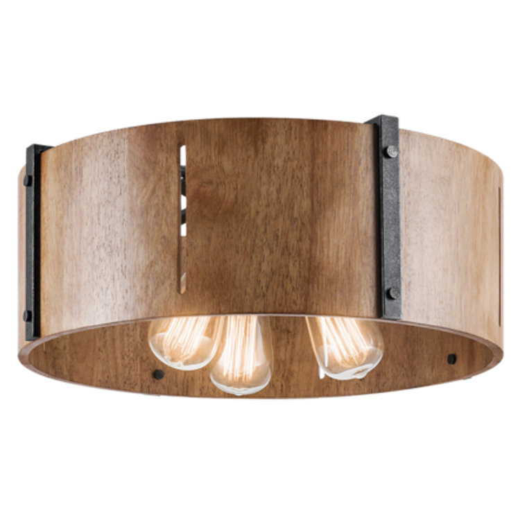 Elbur 3 Light Semi Flush in Distressed Black with Natural Maple Shade by Kichler Lighting 42644DBK