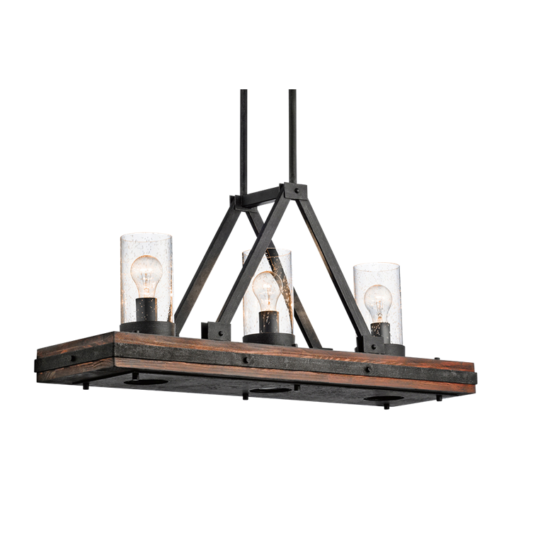 Colerne Linear Chandelier in Aurburn Stained Wood/Distressed Gold, by Kichler, 43433AUB