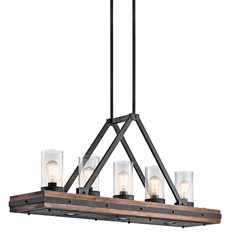 Colerne Linear Chandelier in Aurburn Stained Wood/Distressed Wood, by Kichler, 43433AUB