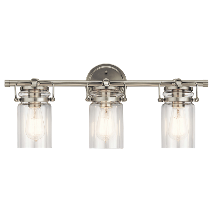 Brinley 3 Light Vanity in Brushed Nickel with Clear Glass Shades by Kichler Lighting 45689NI